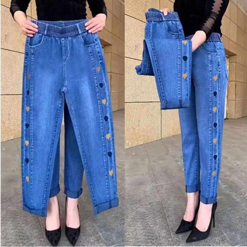 Quần Jeans Harem Mỏng Lưng Cao Dáng Rộng Có Size Lớn Mẫu Mới Dành Cho Nữ 2021