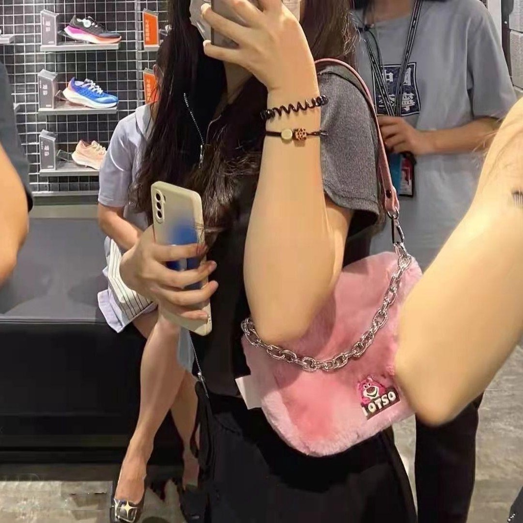 Túi Xách Vải Bông In Hình Gấu Dâu Tây Hoạt Hình Thời Trang Thu Đông Năm 2023