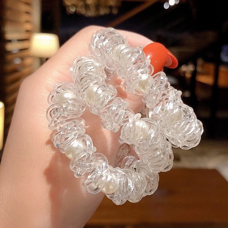 Dây Buộc Tóc Cao Su Co Giãn Kiểu Dây Bện Đính Hạt Ngọc Trai Màu Vàng/Bạc Thời Trang