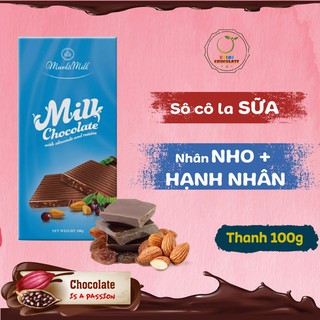 Socola nhân hạnh nhân và nho khô thanh 100g || Mark & Milk Chocolate