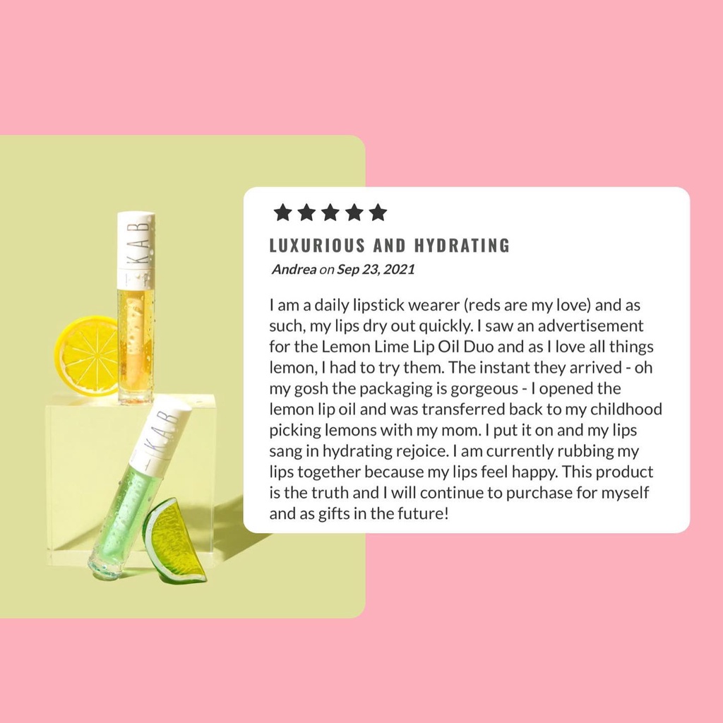 Son Dưỡng Kab Cosmetics KAB Cosmetics - Lemon + Lime Lip Oil Duo 39$ - Tách Set