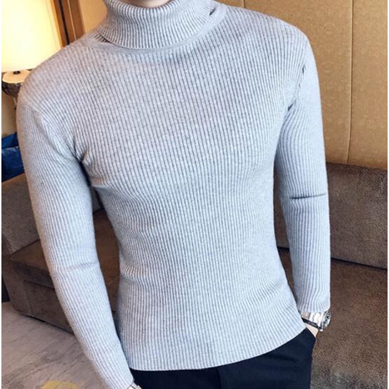 Áo Sweater Dệt Kim Cổ Lọ Tay Dài Màu Sắc Đơn Giản Cho Nam Giới