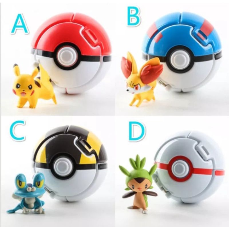 (Tặng Bài Pokemon) Set Đồ Chơi 4 Bóng Nảy Pokémon Throw 'n' Pop Poke Ball Tomy Takara - Trận Chiến Các Siêu Thú Pikachu