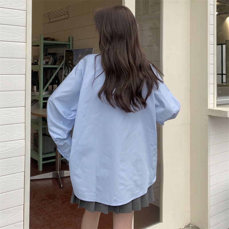 Áo Sơ Mi Tay Dài Dáng Rộng Phối Túi Thiết Kế Oversized Cho Phái Nữ