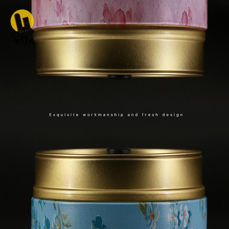 Hộp kim loại tròn đựng trà phong cách Hàn Quốc kèm nắp đậy tiện dụng