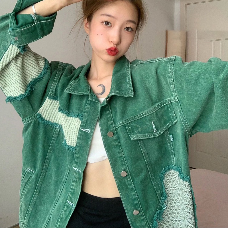 IELGY     Áo Khoác denim Dáng Rộng Thời Trang Cá Tính Cho Nữ