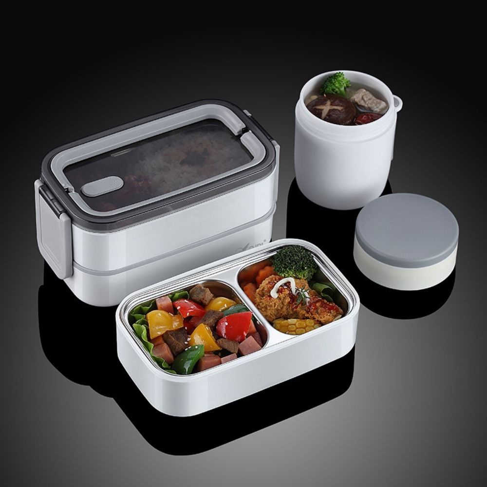 Hộp cơm văn phòng giữ nhiệt, hộp đựng cơm inox tặng kèm túi giữ nhiệt và bộ đũa thìa lúa mạch - HC2T