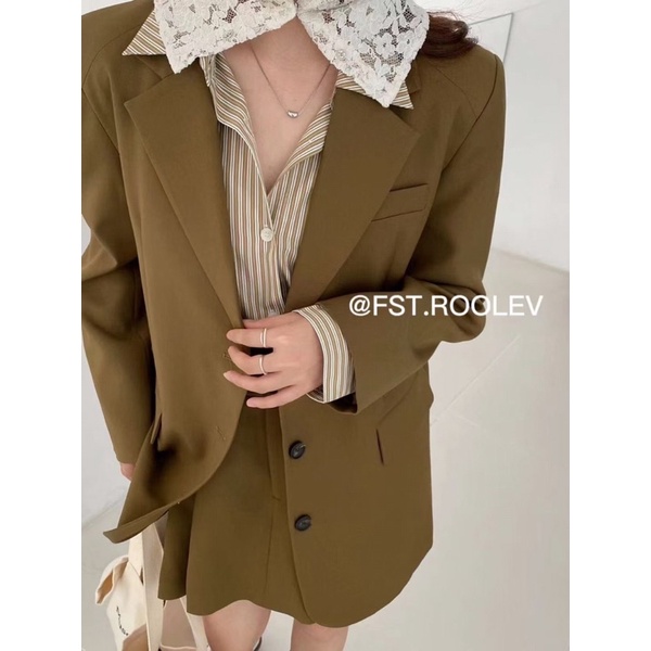 ( Ảnh thật ) E12558 Set áo blazer và chân váy xếp 3 cúc