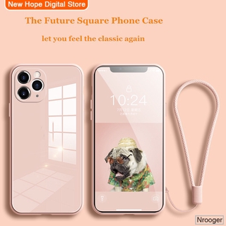 [New Hope Digital]ốp điện thoại Mặt Kính Cường Lực Hình Vuông Có Dây Đeo Cho Iphone 11 12 Pro Max Xs Max X Xr 7 8 Plus Se2 2020 Fu 'Ll