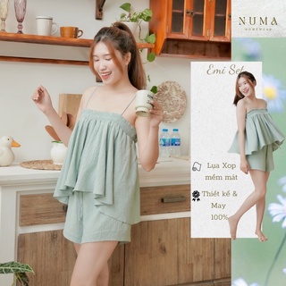 Bồ mặc nhà hai dây xếp tầng bồng bềnh Numahomewear chất lụa cao cấp