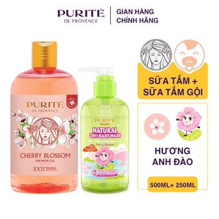[Combo Mẹ và Bé]Combo Sữa Tắm Purité Thiên Nhiên Hoa Anh Đào 500ml+Sữa Tắm Purité Baby Hoa Anh Đào 250ml