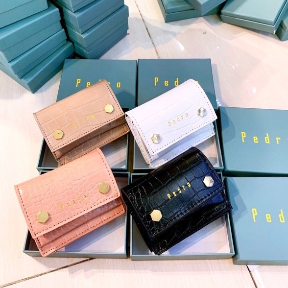 ⚡️ Sẵn Hàng ⚡️ Ví Dài mini cầm tay cực hót da nhám kẻ ô nhiều ngăn logo kim loại