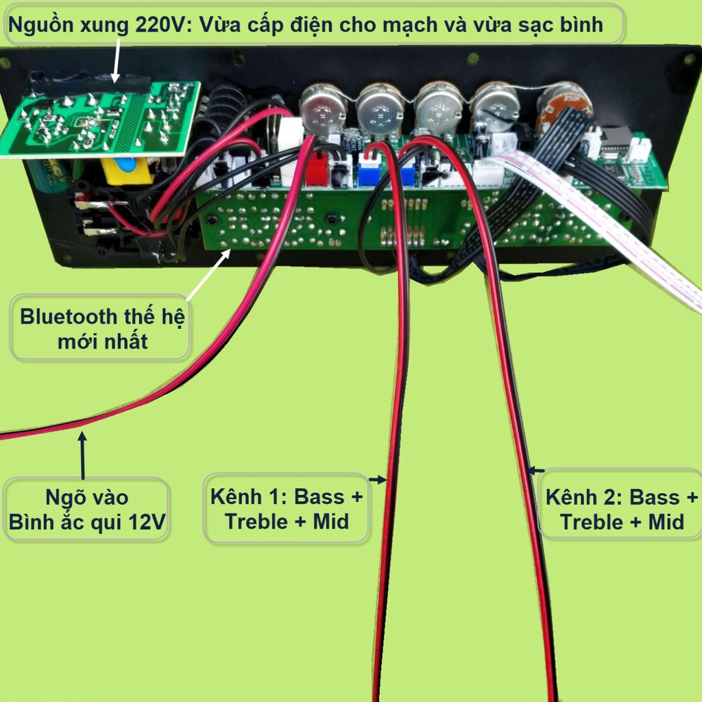 Mạch loa kéo 2 kênh riêng biệt 2 IC HY8110B 60W + 60W có nguồn xung 220V – Bluetooth thế hệ mới