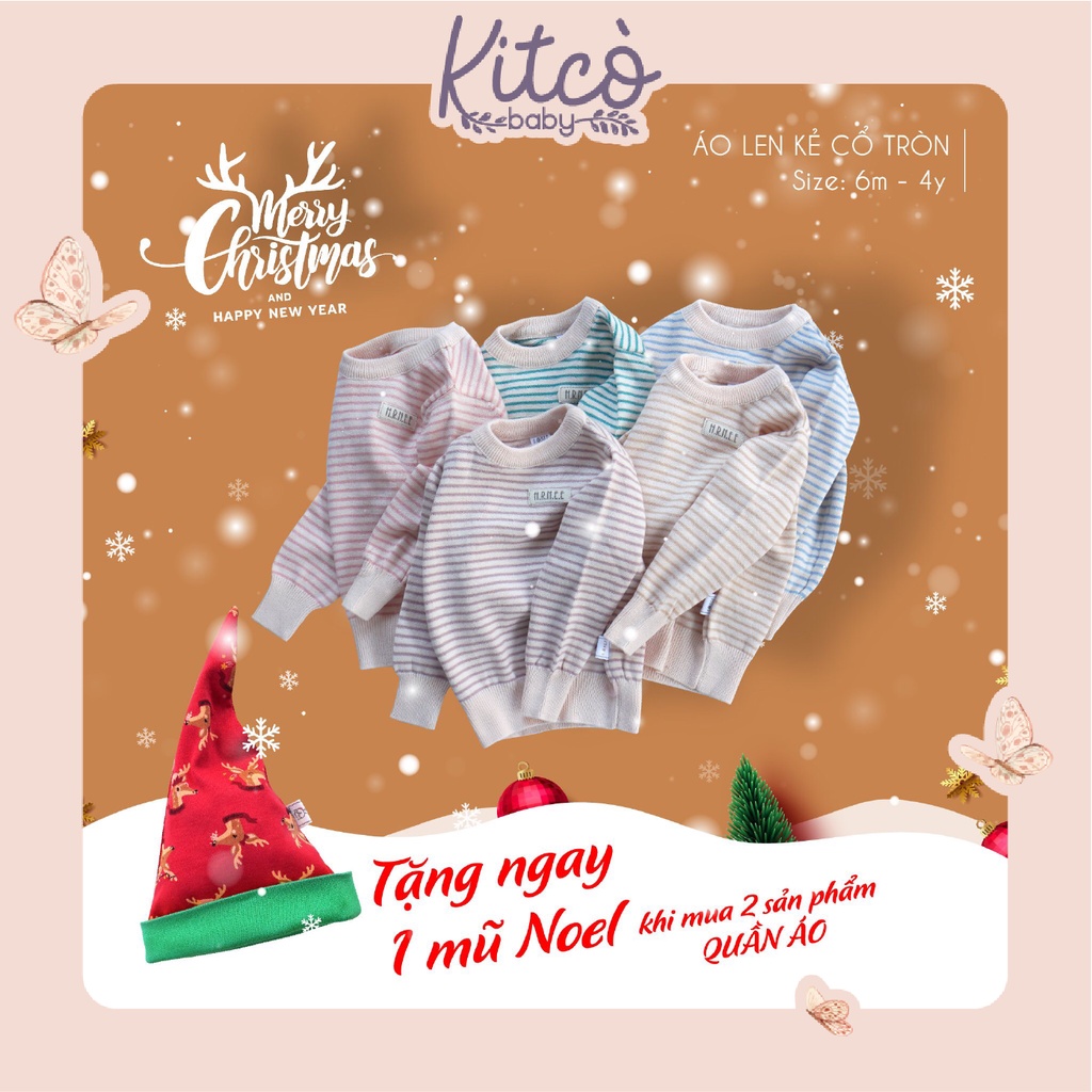 HRNEE Áo len kẻ cổ tròn cho bé