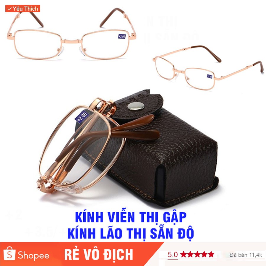 Kính viễn thị gập siêu gọn cao cấp kèm hộp đeo hông siêu tiện lợi ( KV01_Nâu)