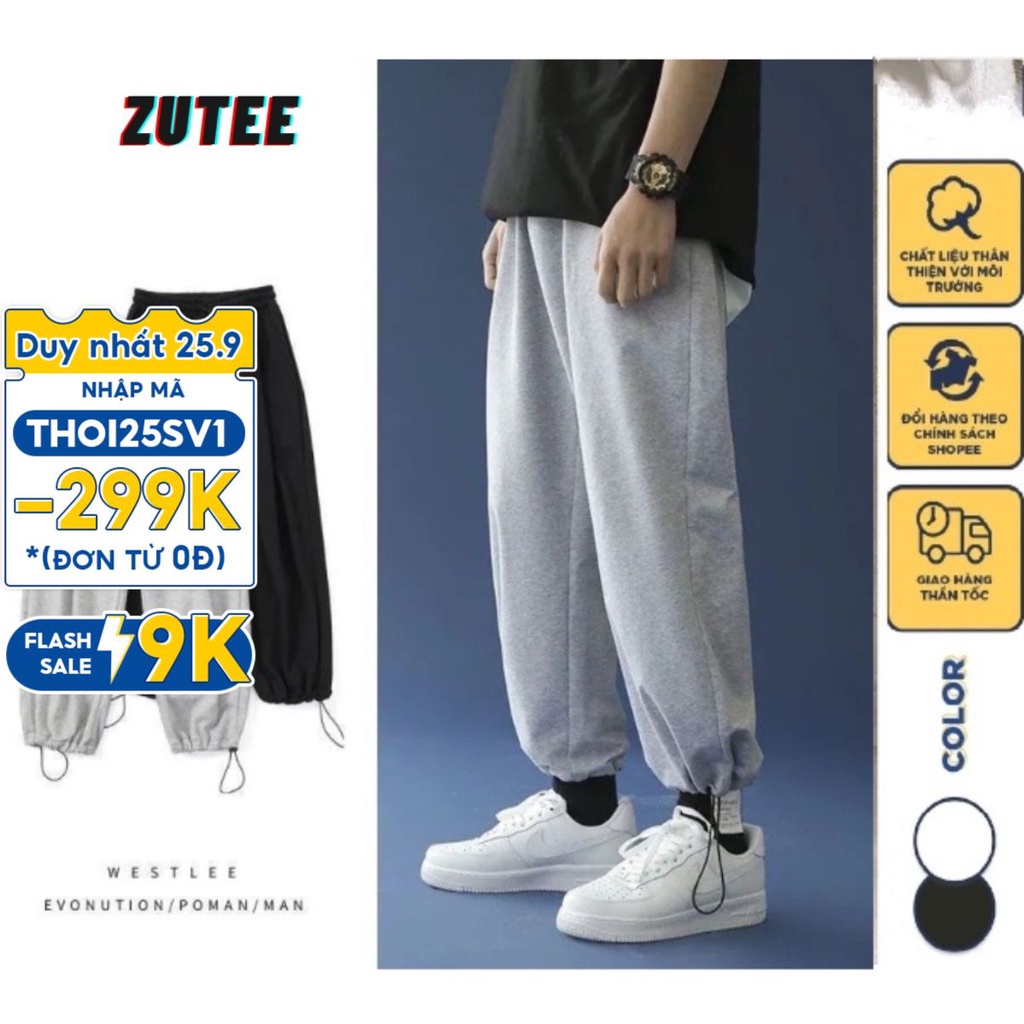 Quần jogger nam nữ ZUTEE ống rộng bo chun thể thao, quần ống rộng rút gấu unisex