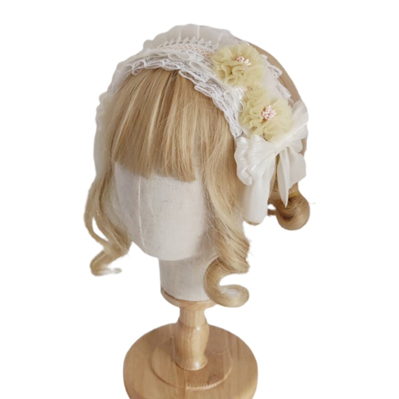 Băng đô ruy băng dài phối vải ren nhiều lớp đính nơ hoa phong cách lolita tiệc tùng dành cho nữ