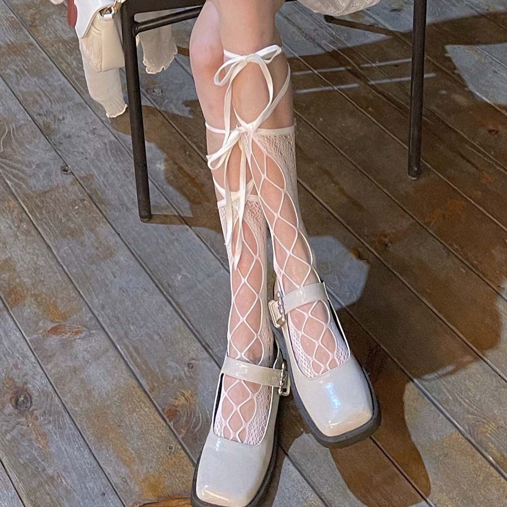 Đôi Tất Chân Lưới Đính Nơ Xinh Xắn Cho Nữ