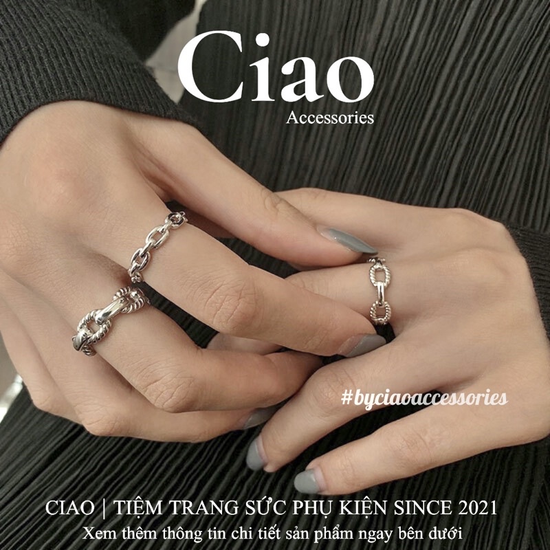 Nhẫn mạ bạc S925 thiết kế bản xích mã 30 & 58 phong cách trendy Ciao accessories