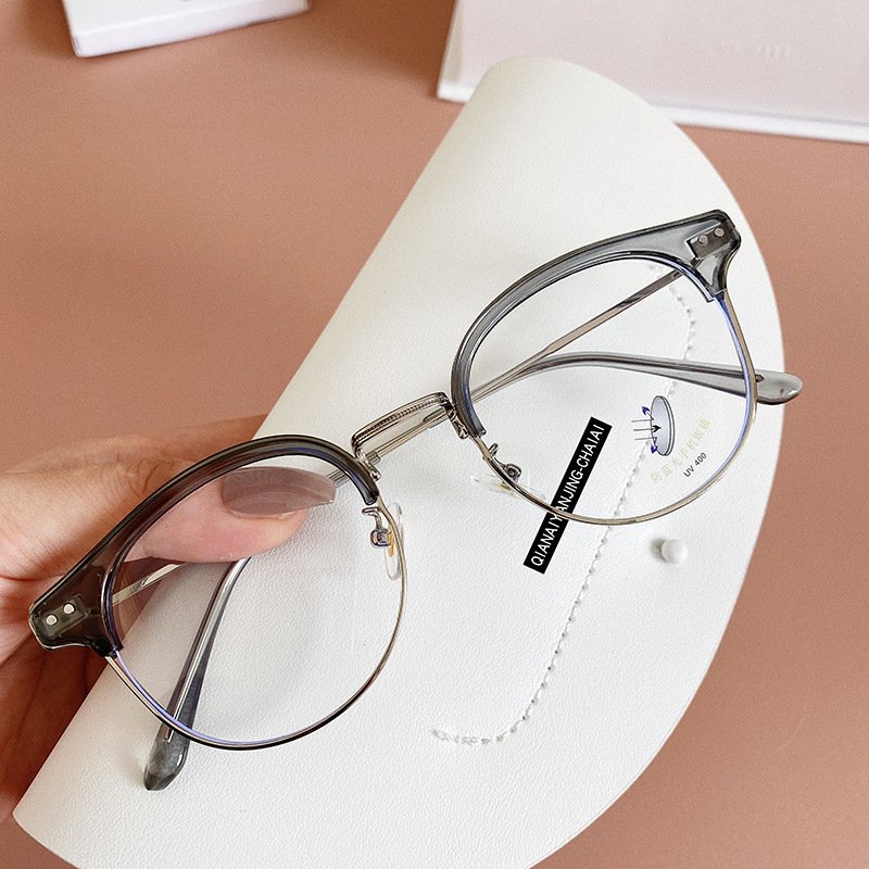 Mắt kính giả cận thời trang nữ nam gọng tròn cao cấp phong cách Hàn Quốc kính mát 0 độ chống ánh sáng xanh 048