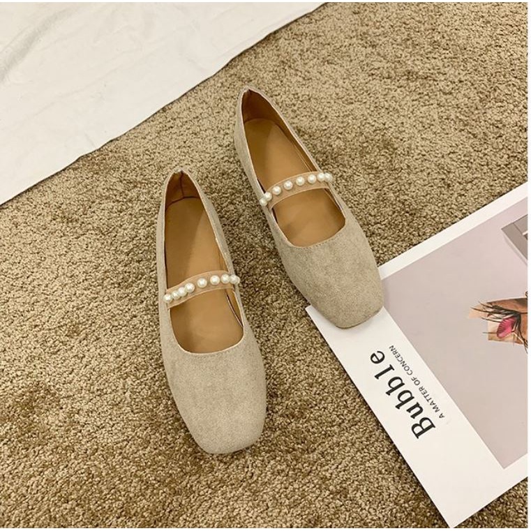 Giày bệt búp bê nữ đế bằng chất dạ mũi vuông phong cách vintage Hàn Quốc giá rẻ - Mã GB41