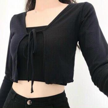 [Mã FAMAYWA2 giảm 10K đơn 50K] Áo khoác cột dây croptop - tay dài - hàng vải tốt loại 1