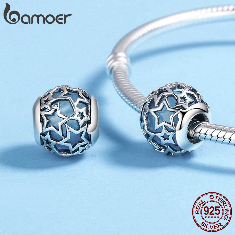 Hạt xỏ vòng tay Bamoer bằng bạc S925 họa tiết ngôi sao nhỏ xinh xắn