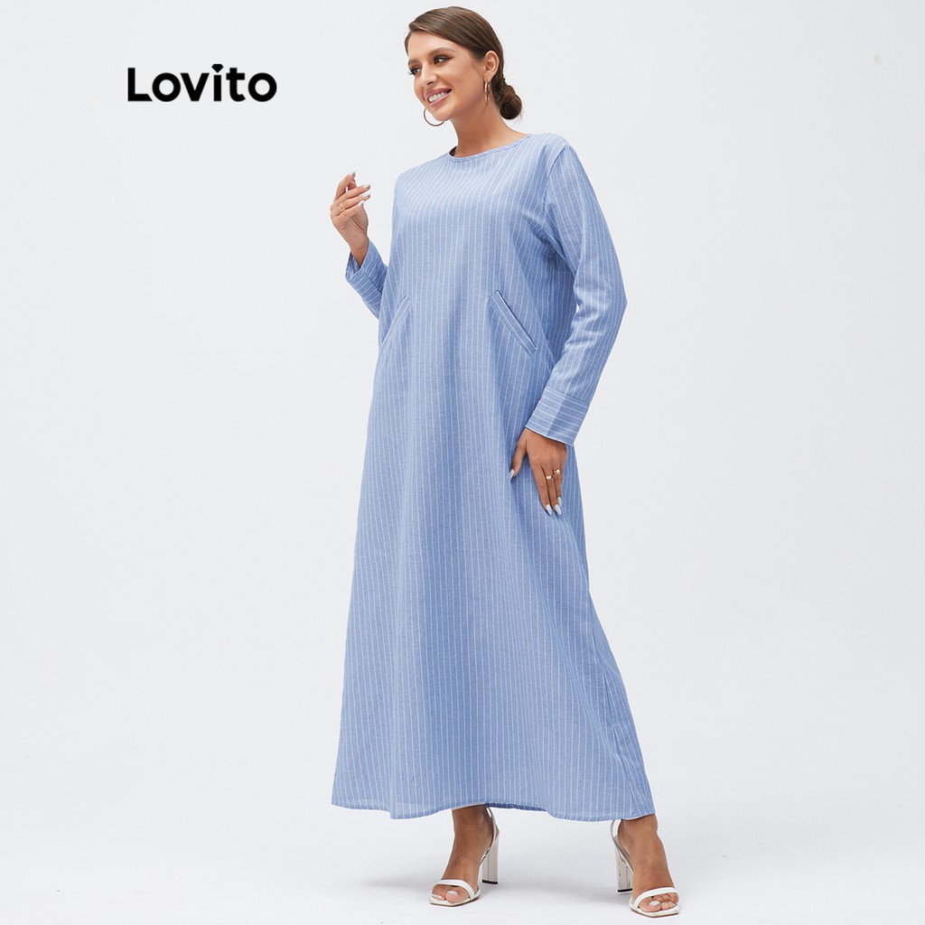 Đầm Lovito có túi kẻ sọc thùy mị L15X006 (màu xanh dương)