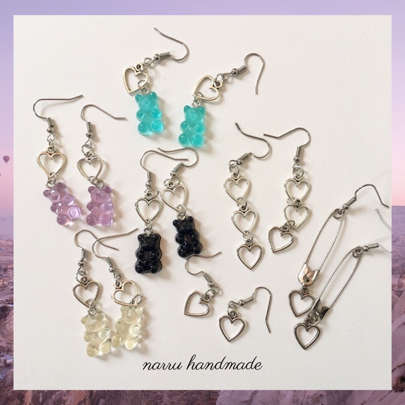 Khuyên tai handmade tim gấu 💜