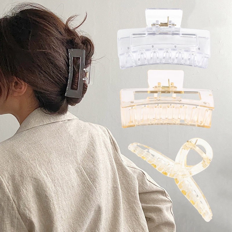 1 Kẹp Tóc Nhựa Acrylic Trong Suốt Đơn Giản Thanh Lịch Dành Cho Nữ