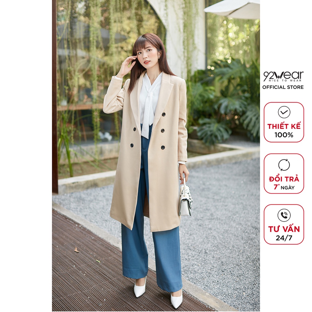 Áo khoác dạ nữ dáng dài 92WEAR, thiết kế thời thượng, tôn dáng, chất liệu dạ cao cấp KDA1739 | BigBuy360 - bigbuy360.vn