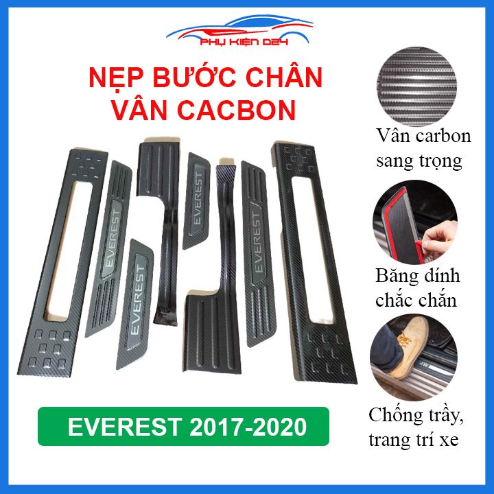 Bộ nẹp bước chân trong ngoài vân Cacbon xe Everest 2017-2018-2019-2020 chống trầy làm đẹp ô tô