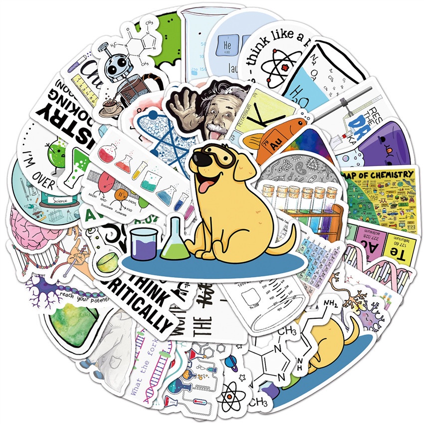 ❉ Bộ 06 Miếng Dán Khoa Học &amp; Hóa Học Vui Nhộn ❉ Bộ 50 Sticker Chống Thấm Nước Họa Tiết Doodle Hợp Thời Trang