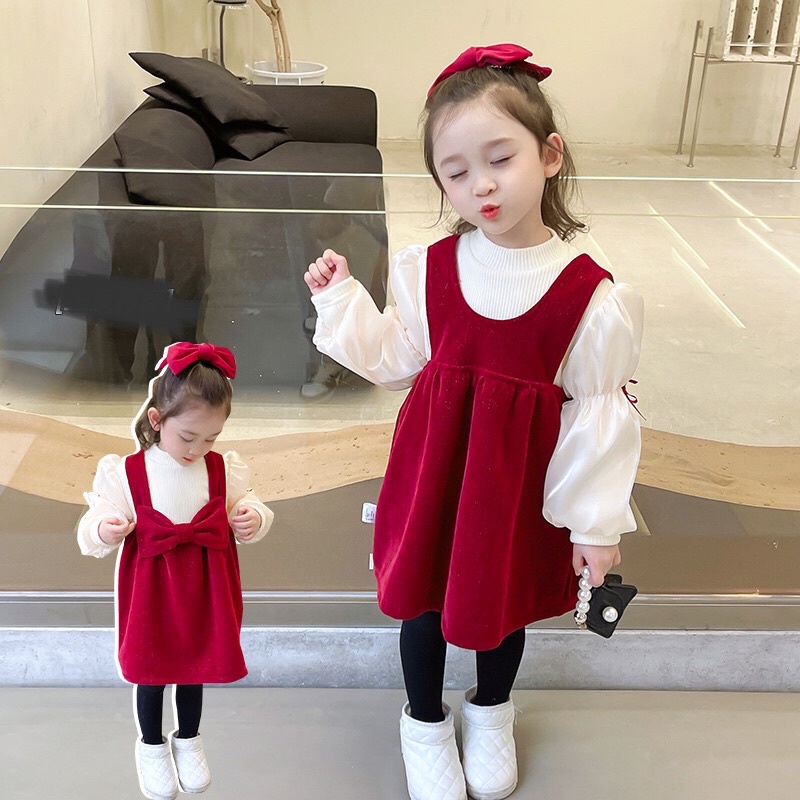 [Nơ Lưng] Váy yếm kèm áo mã 60090