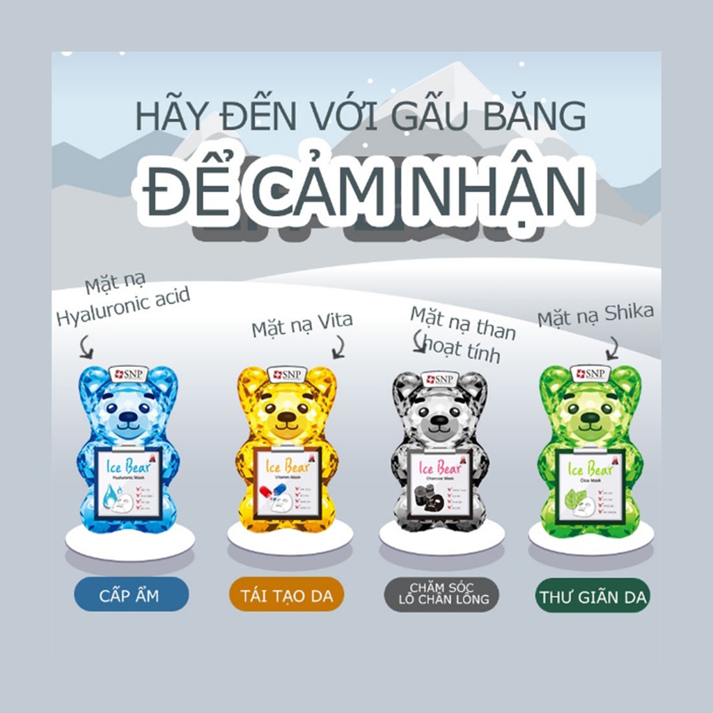 Mặt Nạ Gấu Băng SNP Ice Bear Mask 33ml dưỡng ẩm, tái tạo da, gia tăng dinh dưỡng cho da, làm se khít lỗ chân lông