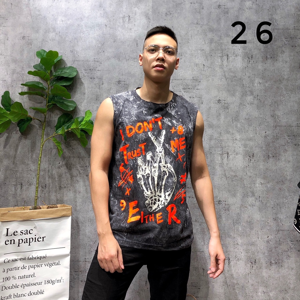 Áo ba lỗ gym big size tanktop sát nách thể thao cotton họa tiết đầu lâu cao cấp thái lan SNTL size L