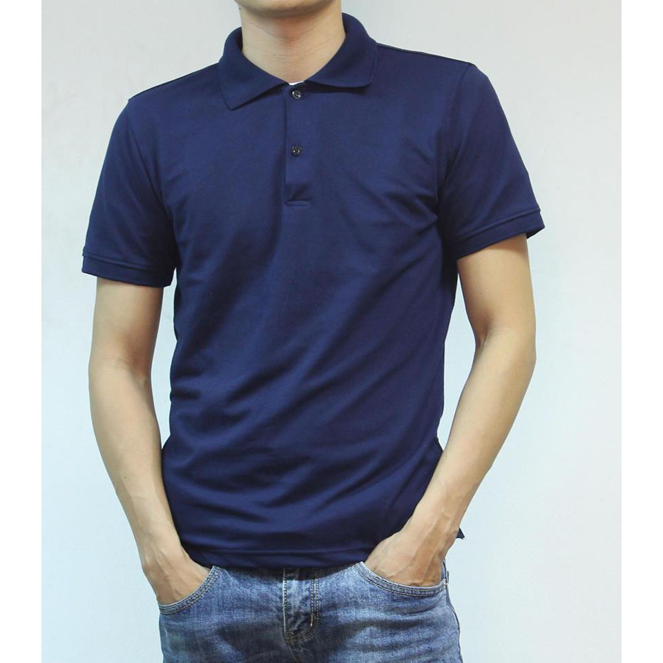 Áo thun cổ bẻ xanh than nam