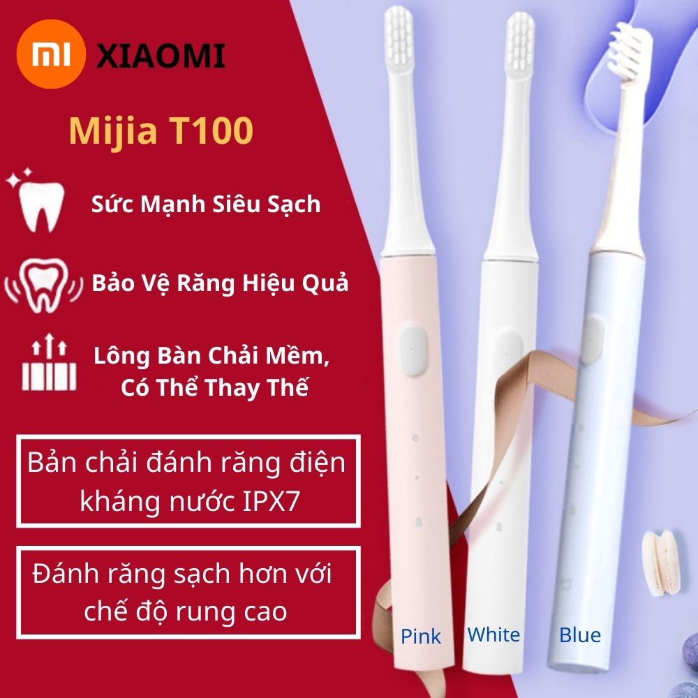 Bàn chải điện xiaomi Mijia T100 pin sạc kháng nước ipx7 bảo vệ nướu bàn chải đánh răng điện nhẹ 46g