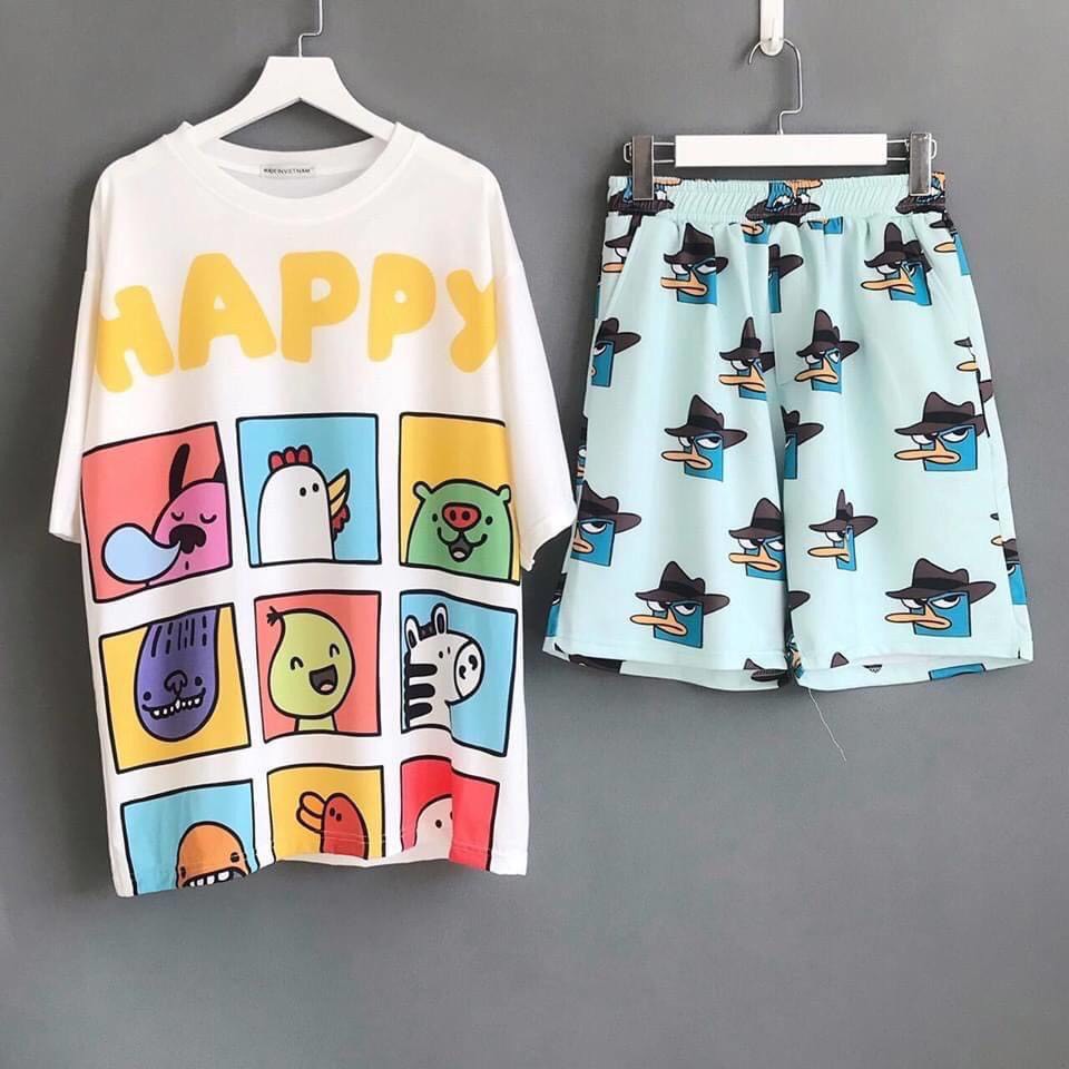 Đồ bộ hoạt hình form rộng Unisex BỘ HAPPY Freesize dành cho nam nữ Molly Fashion