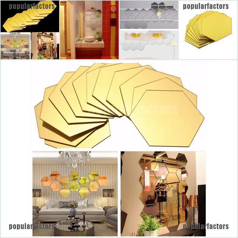Bộ 12 Miếng Dán Tường Tráng Gương Hình Lục Giác 3D