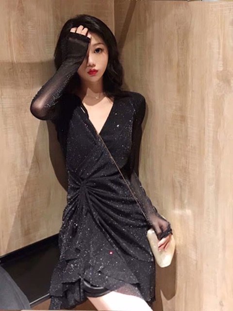 (Order) bigsize S-4XL Đầm nhũ đen/hồng lấp lánh đuôi cá rút nhấn eo sang chảnh sexy | BigBuy360 - bigbuy360.vn