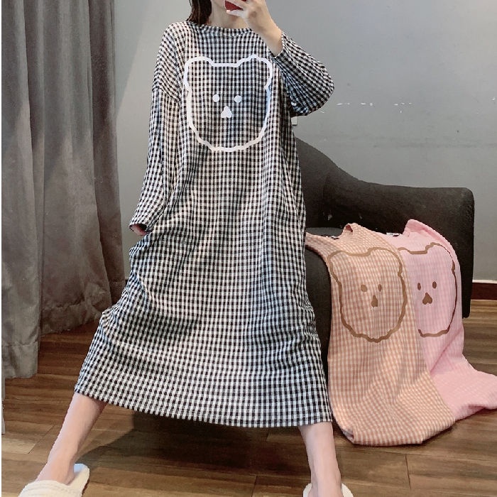 Đầm ngủ dài tay họa tiết hoạt hình xinh xắn theo phong cách hàn quốc | BigBuy360 - bigbuy360.vn