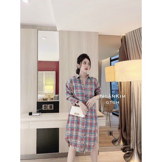 Váy thời trang bầu dáng sơ mi kẻ sọc công sở dáng suông đẹp