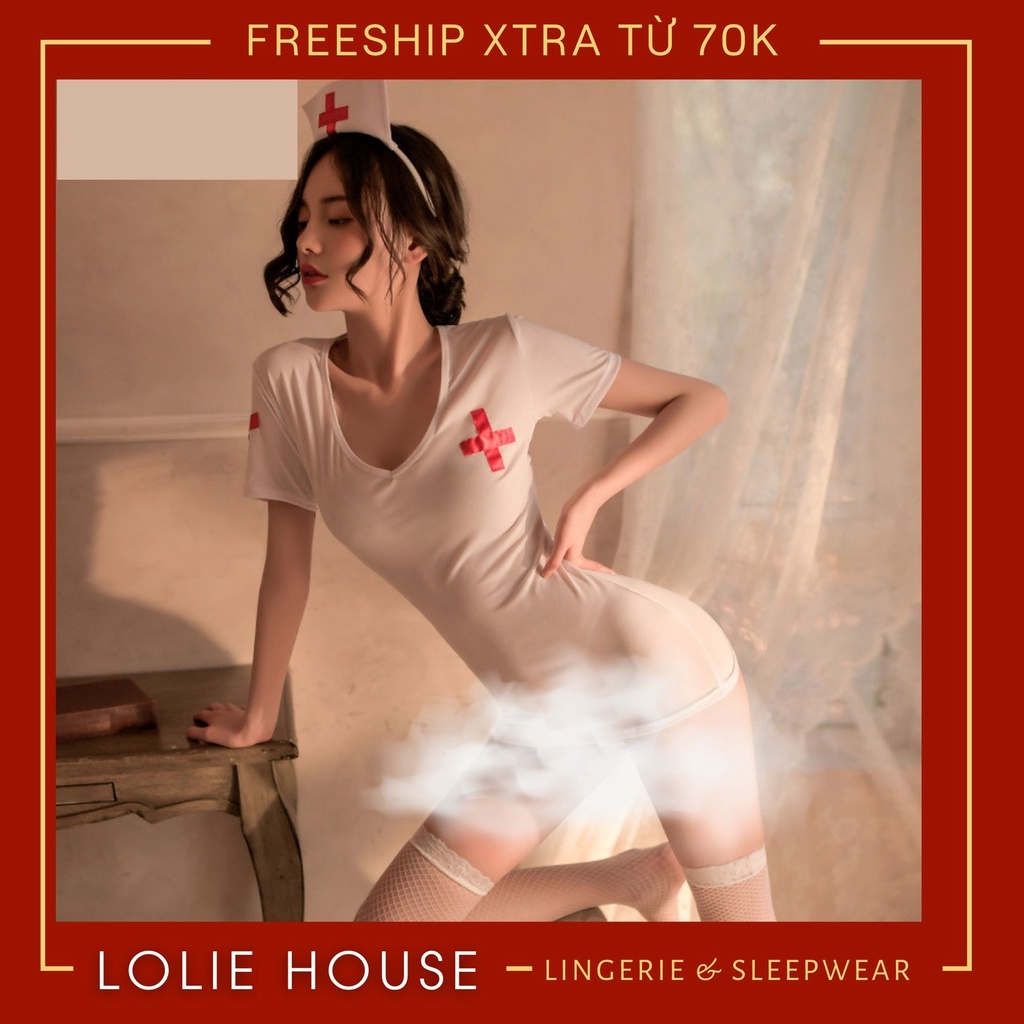Cosplay y tá sexy gợi cảm quyến rũ màu trắng co giãn cho nữ LOLIE HOUSE - CP28