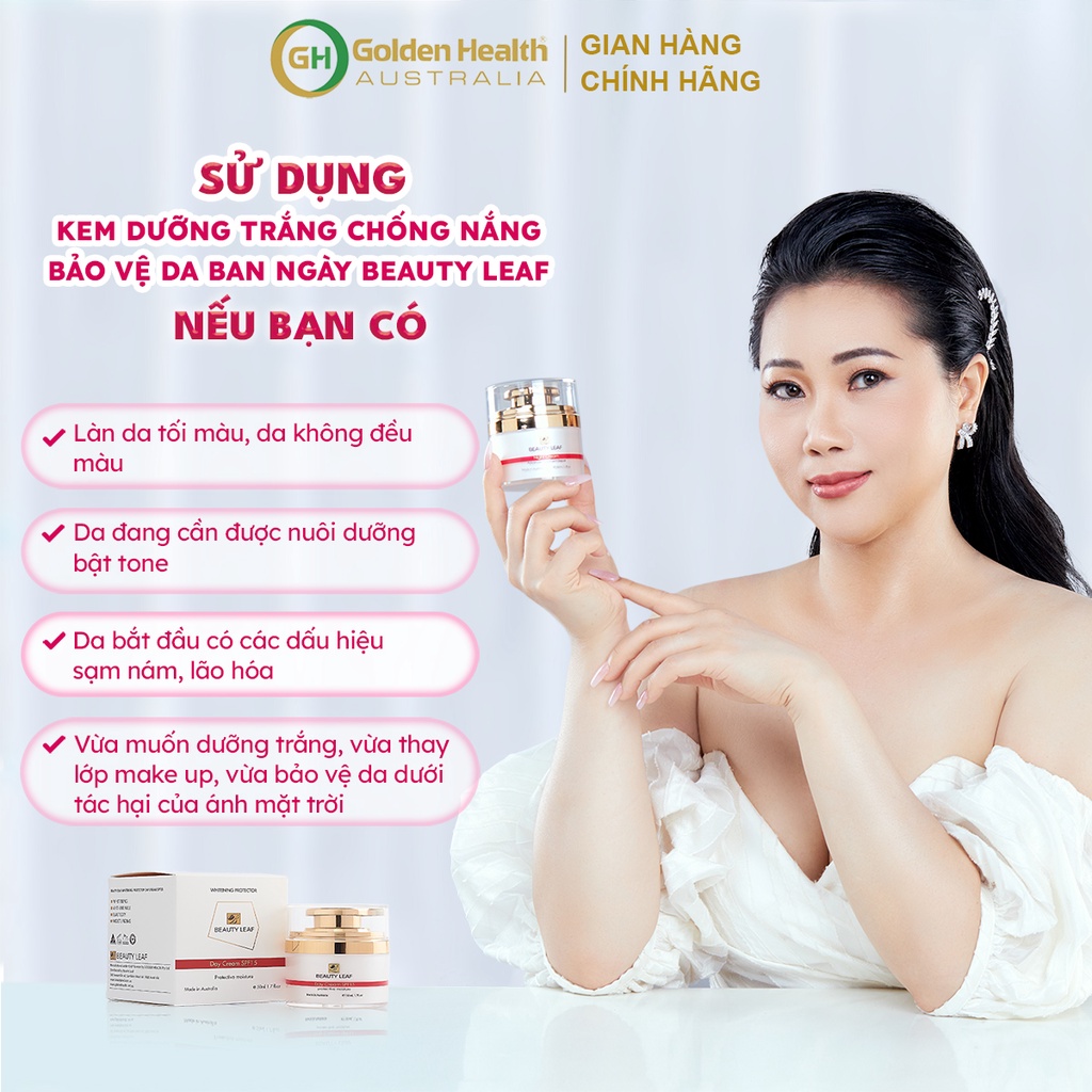 [GOLDEN HEALTH] Kem dưỡng trắng, chống nắng bảo vệ da ban ngày Beauty Leaf SPF15 50ml