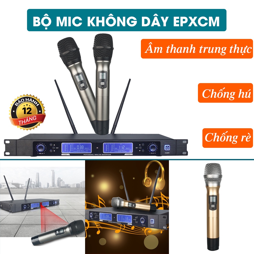 Bộ thu phát không dây, bộ micro không dây EPXCM kèm đâu thu công nghệ hiện đại, chống rú, chống ồn cực tốt, siêu chất