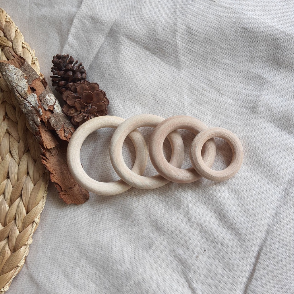 Vòng gỗ mộc tự nhiên, nguyên liệu làm lục lạc - vòng cầm tay đồ chơi cho bé - trang trí, handmade macrame - DIY