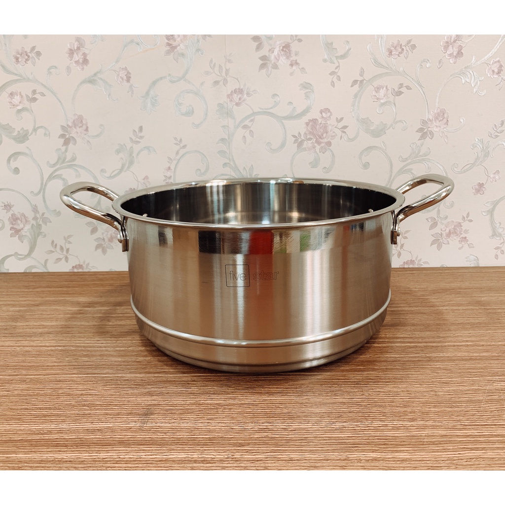 Xửng hấp inox FiveStar 32cm-2 quai không nắp-inox 430-xửng hấp bánh-nấu xôi-hấp cách thuỷ sáng bóng,dày đẹp-giá rẻ-BH 5N