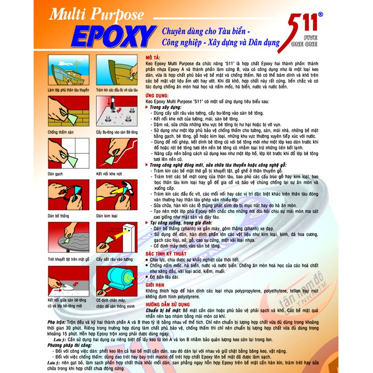 Bộ keo dán đá, nhựa, gỗ, kim loại Epoxy 511 A và B Multi Purpose 675G (AB) Tan Nam Do