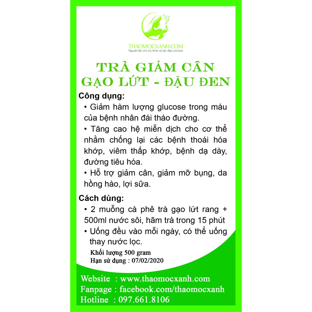 Trà Giảm Cân Gạo Lứt - Đậu Đen - giảm cân hiệu quả an toàn GÓI 500 GRAM